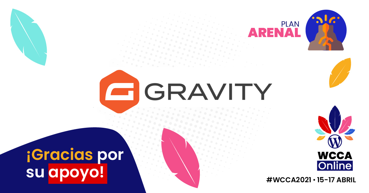 Banner de agradecimiento a Gravity Forms, Patrocinador Arenal del WordCamp Centroamérica Online