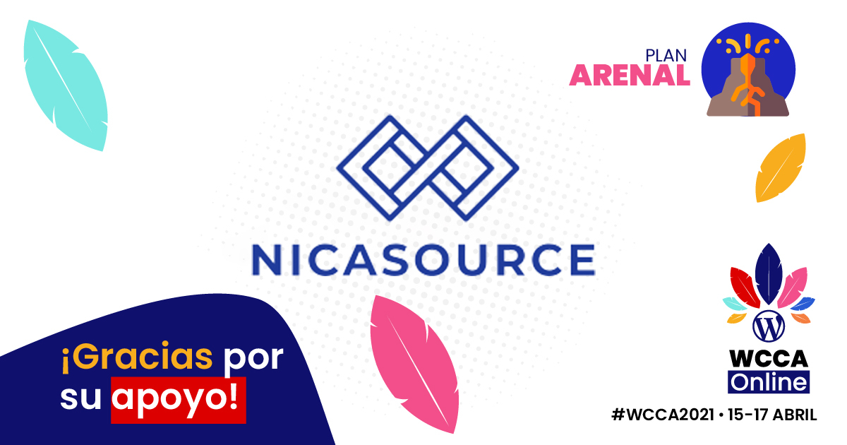 Banner de agradecimiento a Nicasource, Patrocinador Arenal del WordCamp Centroamérica Online